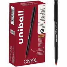 uniball&#8482; Onyx Rollerball Pens 0.5 mm Micro Pen Point - Red Ink - Metal Tip - 1 Dozen