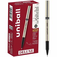 uniball&trade; Deluxe Rollerball Pens 0.7 mm Fine Pen Point - Black Ink - Champagne Barrel - 1 Dozen