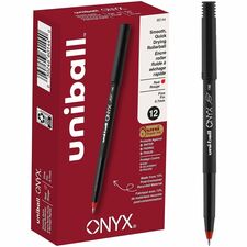 uniball&#8482; Onyx Rollerball Pens 0.7 mm Fine Pen Point - Red Ink - Metal Tip - 1 Dozen