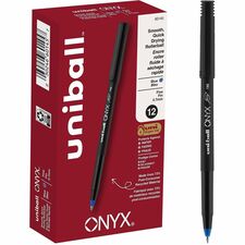 uniball&#8482; Onyx Rollerball Pens 0.7 mm Fine Pen Point - Blue Ink - Metal Tip - 1 Dozen