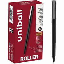 uniball&#8482; Roller Rollerball Pen 0.5 mm Micro Pen Point - Black Ink - Water Based - Black Stainless Steel Barrel - 1 Each