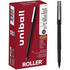 uniball&#8482; Roller Rollerball Pen 0.5 mm Micro Pen Point - Blue Ink - Water Based - Black Stainless Steel Barrel - 1 Each