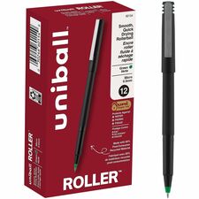 uniball&#8482; Roller Rollerball Pen 0.5 mm Micro Pen Point - Green Ink - Black Stainless Steel Barrel - 1 Dozen