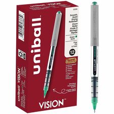 uniball&#8482; Vision Rollerball Pens 0.7 mm Fine Pen Point - Green Ink - 1 Dozen