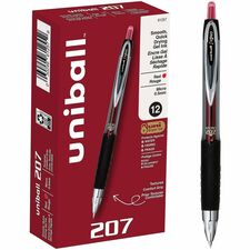 uniball&#8482; 207 Gel Pen 0.5 mm Micro Pen Point - Refillable - Retractable - Red Ink - Gel-based - Translucent Barrel - 1 Dozen