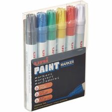 uniball&#8482; uni-Paint PX-20 Oil-Based Paint Marker Medium Marker Point - Assorted, Blue, Red, Green, Yellow, Black Ink - Oil Based - White Barrel - 6 / Set