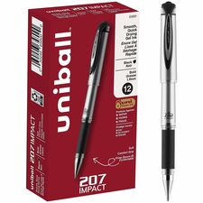 uniball&#8482; 207 Impact Gel Pen 1 mm Bold Pen Point - Refillable - Black Ink - Gel-based - Silver Barrel - 1 Each