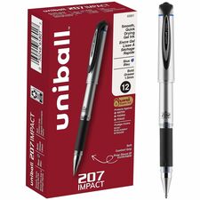 uniball&#8482; 207 Impact Gel Pen 1 mm Bold Pen Point - Refillable - Blue Ink - Gel-based - Silver Barrel - 1 Each