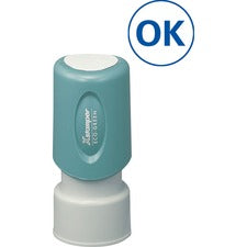 Xstamper Pre-Inked OK Stamp Message Stamp - OK - 0.63" Impression Diameter - Blue - Recycled - 1 Each