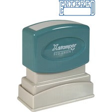 Xstamper ENTERED Open Space Title Stamp Message Stamp - ENTERED - 0.50" Impression Width x 1.62" Impression Length - 100000 Impression(s) - Blue - Recycled - 1 Each