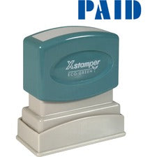 Xstamper Blue PAID Title Stamp Message Stamp - PAID - 0.50" Impression Width x 1.62" Impression Length - 100000 Impression(s) - Blue - Recycled - 1 Each