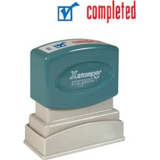 Xstamper Red/Blue COMPLETED Title Stamp Message Stamp - COMPLETED - 0.50" Impression Width - 100000 Impression(s) - Red, Blue - Polymer Polymer - Recycled - 1 Each