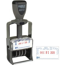 Xstamper Heavy-duty PAID Self-Inking Dater Message/Date Stamp - PAID - Blue, Red - Metal, Plastic Metal - 1 Each