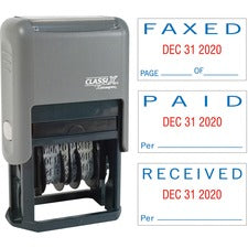 Xstamper Self-Inking Paid/Faxed/Received Dater Message/Date Stamp - PAID, FAXED, RECEIVED - 0.93" Impression Width - Blue, Red - Plastic Plastic - 1 Each