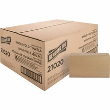 Genuine Joe Paper Towel Single fold 250 sheets Natural 1 Ply - Single Fold - 10.25" Width x 9.10" Length - embossed design - Natural - Fiber, Kraft - 250 Sheets/Pack - 16 / Carton
