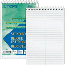 TOPS Steno Books 80 Sheets - Wire Bound - Gregg Ruled Margin - 6" x 9" Sheet Size - White Paper - Hardboard Cover - WireLock - 12 / Pack