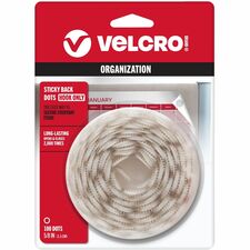 VELCRO&reg; Sticky Back 5/8in Circles White 100 ct 0.63" Diameter - White - For Mounting, Multi Surface, Glass, Tile, Plastic, Metal, School, Office, Home - 100 / Pack