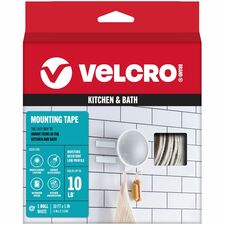 VELCRO&reg; 91110 Heavy Duty Industrial Strength - Low Profile 10 ft Length x 1" Width - White - Water Resistant, Moisture Resistant, Damage Resistant - For Mounting, Industrial, Kitchen, Bathroom, Glass, Metal, Plastic, Home, School, Office, Hanging Roll