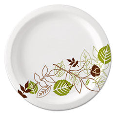 Pathways Soak-Proof Shield Mediumweight Paper Plates, WiseSize, 6.88" dia, Green/Burgundy, 500/Carton