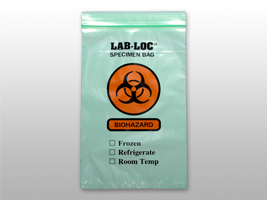 Reclosable 3-Wall Specimen Transfer Bag (Biohazard) - Size: 6 X 9 - Green Tint - Guage: 2 mil