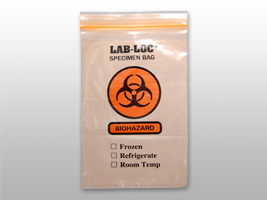 Reclosable 3-Wall Specimen Transfer Bag (Biohazard) - Size: 6 X 9 - Orange Tint - Guage: 2 mil