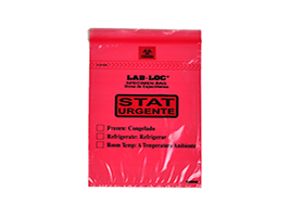 Lab-Loc® Specimen Bags with Removable Biohazard Symbol Printed "STAT" - Red - Size: 6 X 9 - Red - Guage: 1.75 mil