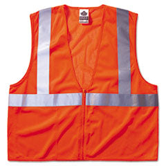 GloWear 8210Z Class 2 Economy Vest, Polyester Mesh, Zipper Closure, Large to X-Large, Orange