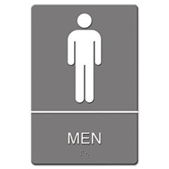 ADA Sign, Men Restroom Symbol w/Tactile Graphic, Molded Plastic, 6 x 9, Gray