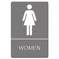 ADA Sign, Women Restroom Symbol w/Tactile Graphic, Molded Plastic, 6 x 9, Gray