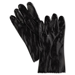 Single Dipped PVC Gloves, Rough, Interlock Lined, 12" Long, Large, Black, 12 Pair