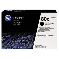 HP 80X, (CF280X-D) 2-Pack High-Yield Black Original LaserJet Toner Cartridges