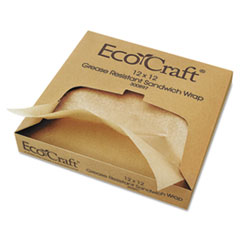 EcoCraft Grease-Resistant Paper Wraps and Liners, Natural, 12 x 12, 1,000/Box, 5 Boxes/Carton