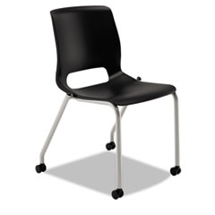 Motivate Four-Leg Stacking Chair, Supports 300 lb, 18.25" Seat Height, Onyx Fabric Seat, Black Back, Platinum Base, 2/Carton