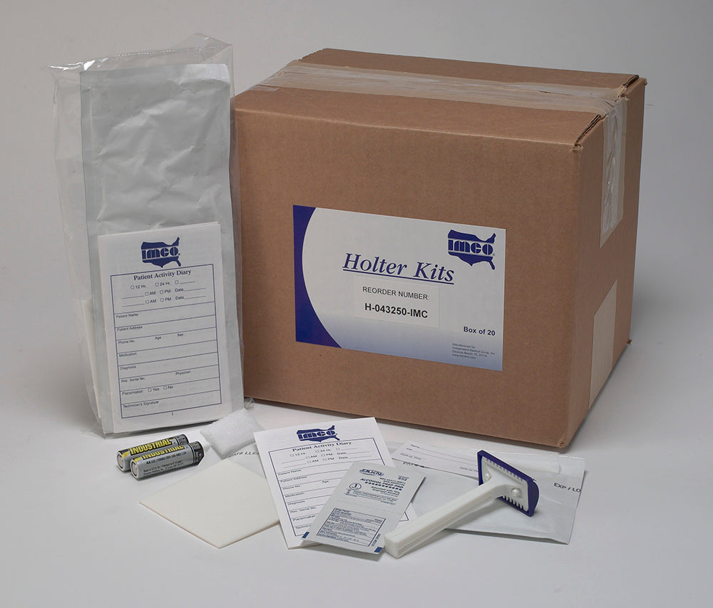 IMCO Brand Holter Kit: 1 Patient Diary, 5 Electrodes, 1 Prep Razor, 1 Tape Card, 1 All Purpose Scrub Pad, 2 Alcohol Prep Pads, 2 AA Alkaline Batteries, 1 I.D. Card (Compliant with Burdick/Cardiac Science Holter Systems)