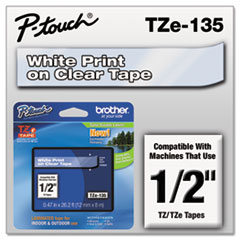 TZe Standard Adhesive Laminated Labeling Tape, 0.47" x 26.2 ft, White on Clear