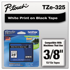 TZe Standard Adhesive Laminated Labeling Tape, 0.35" x 26.2 ft, White on Black