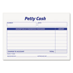 Petty Cash Slips, One-Part (No Copies), 5 x 3.5, 50 Forms/Pad, 12 Pads/Pack