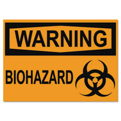 OSHA Safety Signs, WARNING BIOHAZARD, Orange/Black, 10 x 14