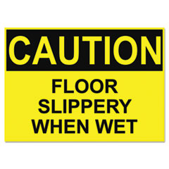 OSHA Safety Signs, CAUTION SLIPPERY WHEN WET, Yellow/Black, 10 x 14