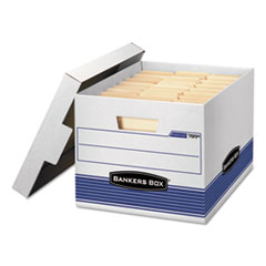 STOR/FILE Medium-Duty Letter/Legal Storage Boxes, Letter/Legal Files, 12.75" x 16.5" x 10.5", White/Blue, 4/Carton