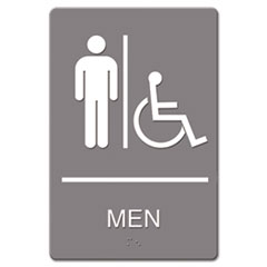 ADA Sign, Men Restroom Wheelchair Accessible Symbol, Molded Plastic, 6 x 9, Gray