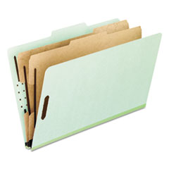 Six-Section Pressboard Classification Folders, 2" Expansion, 2 Dividers, 6 Fasteners, Letter Size, Green Exterior, 10/Box