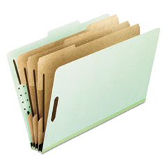 Eight-Section Pressboard Classification Folders, 3" Expansion, 3 Dividers, 8 Fasteners, Letter Size, Green Exterior, 10/Box