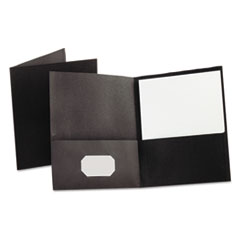 Twin-Pocket Folder, Embossed Leather Grain Paper, 0.5" Capacity, 11 x 8.5, Black, 25/Box