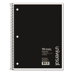 Wirebound Notebook, 1-Subject, Medium/College Rule, Black Cover, (100) 11 x 8.5 Sheets