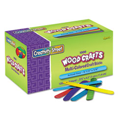 Colored Wood Craft Sticks, 4.5" x 0.38", Assorted, 1,000/Box