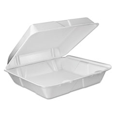 Foam Hinged Lid Container, Vented Lid, 9 x 9.4 x 3, White, 100/Pack, 2 Packs/Carton