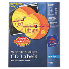 Inkjet Full-Face CD Labels, Matte White, 40/Pack