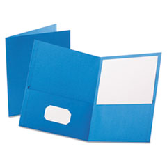 Twin-Pocket Folder, Embossed Leather Grain Paper, 0.5" Capacity, 11 x 8.5, Light Blue, 25/Box