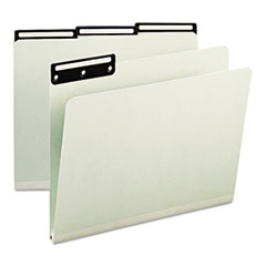 Recycled Heavy Pressboard File Folders with Insertable 1/3-Cut Metal Tabs, Letter Size, 1" Expansion, Gray-Green, 25/Box